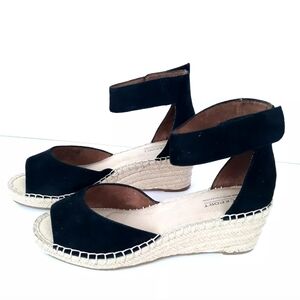 Rockport Espadrille Wedge Sandals Women's Size 8.5 Ankle Strap Black Suede New